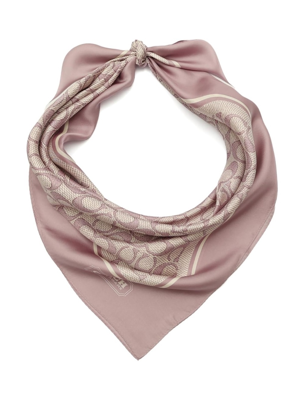 New Coach Pink & Cream Printed Signature Silk Bandana Scarf